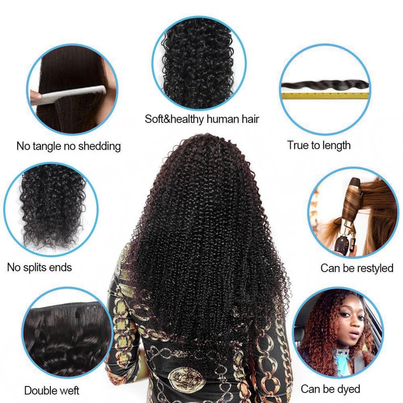 EMOL Kinky Curly Human Hair Bundles - Thick Curly Weave, Virgin Hair, Full Head, Natural Black Color, Can Be Dyed - 3 Bundles Total, 300g, 10-14 Inch - Image 5